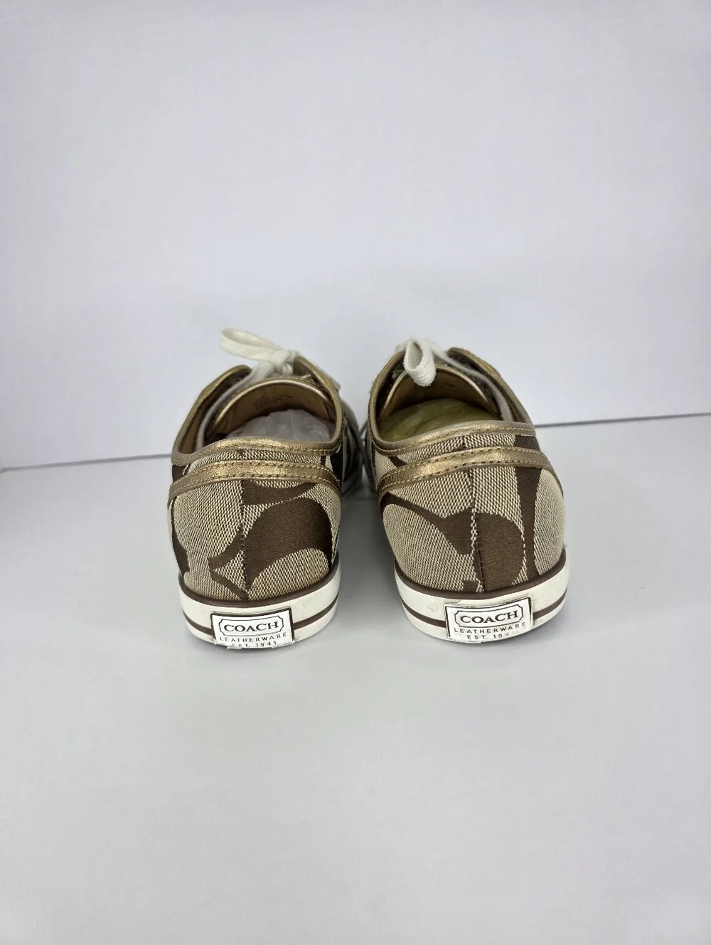 Y2K COACH Dalia II C Signature Classic Khaki Gold Brown Tennis Shoes Size 7.5 B